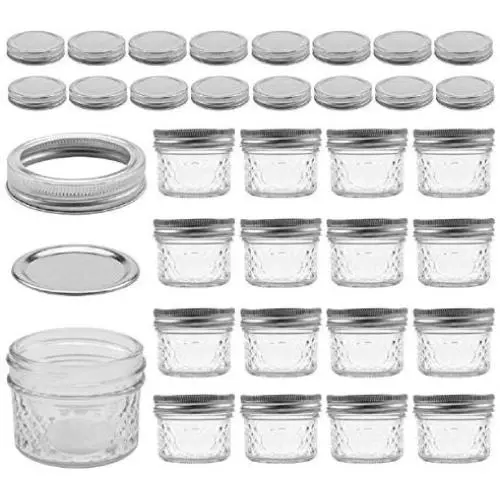 Tébery 16 Pack Bouteilles en Verre Mason 4 OZ avec Ronds et Couvercles, 16 Ronds Supplémentaires et 40 Étiquettes à Tableau Blanc Inclus Tébery 16 Pack Bouteilles en Verre Mason 4 OZ avec Ronds et Couvercles, 16 Ronds Supplémentaires et 40 Étiquettes à Tableau Blanc Inclus