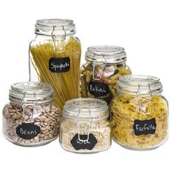 Best Choice Products Glass Storage Mason Jars w/Clip-Top Lids, 10 Reusable Labeling Stickers, Anti-Dust Chalk, Set of 5, Clear