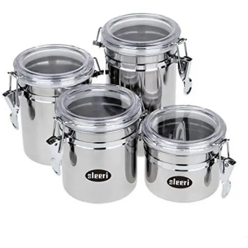 Stainless Steel Canister Coffee Tea Sugar Home Kitchen Storage Pots Container Box Sealed Cans Jar (4PCs/set) Stainless Steel Canister Coffee Tea Sugar Home Kitchen Storage Pots Container Box Sealed Cans Jar (4PCs/set)
