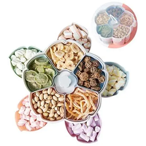 JUSTDOLIFE Snack Serving Tray Double-Layer Flower Fruit Plate Divided Serving Tray with Lid JUSTDOLIFE Snack Serving Tray Double-Layer Flower Fruit Plate Divided Serving Tray with Lid