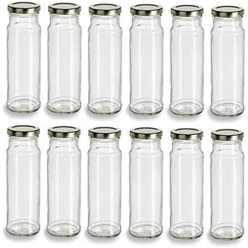 Nakpunar 12 pcs 8 oz Tall Glass Jars with Lids (Gold, 12)