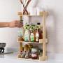 Wooden Spice Rack Bottle Jars Holder Countertop Storage Cabinet Organizer Free Standing with 2/3-Tier Storage Shelf for Kitchen Bathroom Bedroom(2 Tiers)