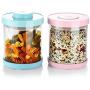 Milk Powder Dispenser, Glass Airtight Food Storage Containers Healthy Storage Keeps Food Fresh Dry (Color : Pink, Size : 500ml)
