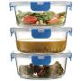 Superior Glass Round Meal Prep Containers -3pk(32oz) Newly Innovated Hinged BPA-free Locking lids- 100% Leak Proof Glass Food Storage Containers, Great on-the-go, Freezer to Oven Safe Lunch Containers