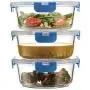 Premium Glas Runden Meal Prep Behälter - 3er Set (32oz) Neu Erfunden Mit Gummidichtungen – 100% Dichtende Glas-Lebensmittelbehälter, Ideal für unterwegs, zum Einfrieren und zum Backen – Perfekte Lunchbehälter