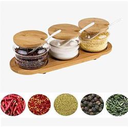 CSPFAIRY Kitchen Seasoning Jar with Cover and Serving Spoons Spice Box Seasoning Bottle Suitable for Every Family