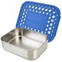 LunchBots Medium Uno Stainless Steel Sandwich Container - Open Design for Wraps - Salads or a Small Meal - Eco-Friendly - Dishwasher Safe and BPA-Free - Blue Dots