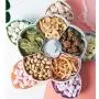 Drehbare Snackbox mit Blumen-Design, Süßigkeiten- und Lebensmittel-Aufbewahrungsbox, Schmuckorganizer, Obstschale, Süßigkeiten-Teller, Compartment-Platte, Hochzeitssüßigkeiten-Teller, Party-Snack-Teller (Mehrfarbig)