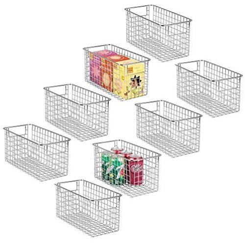mDesign Farmhouse Decor Metal Wire Food Storage Organizer, Bin Basket with Handles for Kitchen Cabinets, Pantry, Bathroom, Laundry Room, Closets, Garage - 12" x 6" x 6" - 8 Pack - Chrome