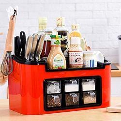 Kitchen Food Storage Jar Airtight Food Storage Seasoning Box Rack Set Combination Multi-Function Kitchen Storage Tool Storage Plastic (Color : Red)