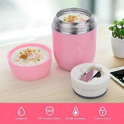 Food Jar Insulated Lunch Containers Nomeca 16 Oz Stainless Steel Thermoses Food Flask Lunch Vacuum Bottle with Folding Spoon (Pink)