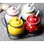 Ceramics Dot Sugar Salt Pepper Storage Jar Seasoning Pot with Lid And Spoon Ceramics Dot Sugar Salt Pepper Storage Jar Seasoning Pot with Lid And Spoon