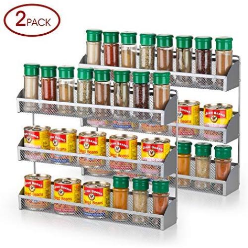 Bextsware 2 Pack Spice Rack Organizer, 3 Tier Counter-top Stand or Wall Mounted Storage Rack Hanging Shelf for Kitchen Cabinet, Cupboard, Pantry Door or Bathroom Shower Cosmetic - Chrome (3 Tier)