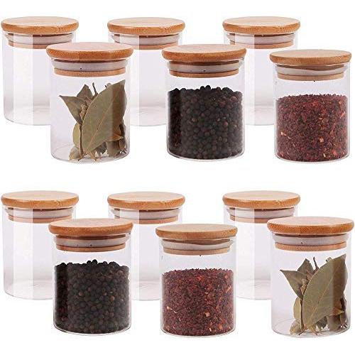 TNKML Glass Food Cans With Natural Bamboo Lid And Silicone Ring For Hermetically Sealed Small Transparent Tank Storage Tanks For Kitchen Storage Of Grain 12 300Ml