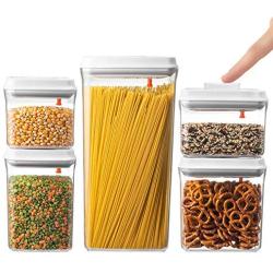 BREVER 5-PC AirTight Push Pop Food Storage Container Set Value Pack - Cereal, Flour, Sugar, Pasta, Rice - 100% BPA FREE, 5 Yr Warranty