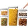 BREVER 5-PC AirTight Push Pop Food Storage Container Set Value Pack - Cereal, Flour, Sugar, Pasta, Rice - 100% BPA FREE, 5 Yr Warranty