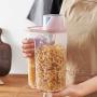 JAY-LONG Airtight Food Container, Cereal Dispenser for Dry Food, Food Dispenser, Multifunctional Handheld Kitchen Storage Jar, Breakfast Cereal, Candy & Meals Storage,Pink