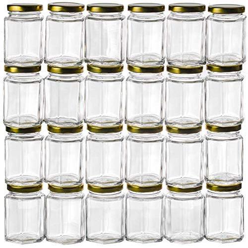 Gojars Hexagon Glass Jars 3oz Premium Food-grade. Mini Jars With Lids For Gifts, Wedding Favors, Honey, Jams And More. (24, 3oz)