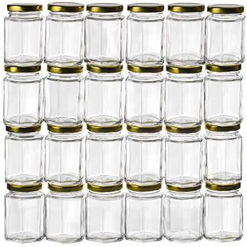 Gojars Hexagon Glass Jars 3oz Premium Food-grade. Mini Jars With Lids For Gifts, Wedding Favors, Honey, Jams And More. (24, 3oz) Gojars Hexagon Glass Jars 3oz Premium Food-grade. Mini Jars With Lids For Gifts, Wedding Favors, Honey, Jams And More. (24, 3oz)