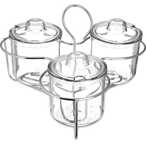 Carlisle 457307 Condiment / Jam Jar Caddy with 3 Plastic J-Jars & Lids, Clear