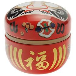 Japanese 100g Loose Tea Canister Red Good Luck Wishes Daruma/Made in Japan