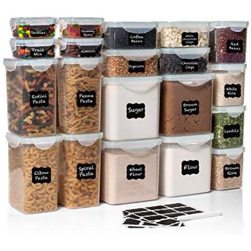 40 PC WIDE DEEP Food Storage Containers - Sugar, Flour Plastic Containers 40 pc (set of 20) - 27 FREE Chalkboard labels & Marker - Airtight, Leakproof, BPA Free - Microwave, Freezer & Dishwasher Safe