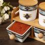 KJRJT Porcelain Ceramic Seasoning Box Set Include 3 Storage Container Condiment Jars with Lid and Spoon,3 Salt Pot Kitchen Supplies with Wooden Shelf