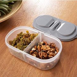 HENWERD Plastic Food Storage Containers with Lids Leakproof Easy Seal 2-Compartment Snack Candy Spice Storage Box (Gray,18.6x9x6.5cm)