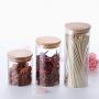 Home Basics Clear Glass Storage Canister Pasta Jar 36oz Food Storage Jar Airtight Closure Tealeaf Jar Snacks Bottle with bamboo Lids,Candy Tray,1000ML/36oz