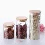 Home Basics Clear Glass Storage Canister Pasta Jar 36oz Food Storage Jar Airtight Closure Tealeaf Jar Snacks Bottle with bamboo Lids,Candy Tray,1000ML/36oz
