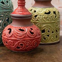 Scrolled Filigree Glossy Multicolored 9, 7, 6 Inch Ceramic Faux Canisters Set of 3