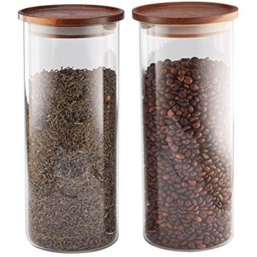 Essos Glass Jars with Wood Lids Set of (2) 54oz Airtight and Stackable Storage Containers for the Kitchen or Pantry Canister holds Food Cookies Coffee Pasta