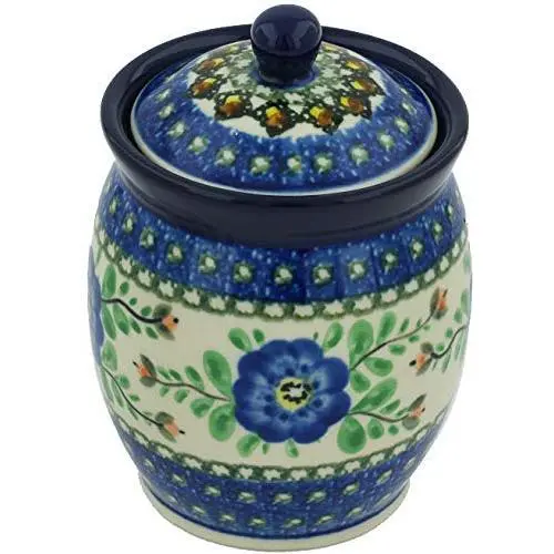 Unikat Poltieröhr mit Deckel, 12,7 cm Kobalt-Schneeblumen