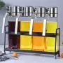 Ensemble de Condiments de Cuisine, Lot de Boîtes de Sel Ménager, Pots à Huile, Boîte de Rangement avec Étagère - Pots à Épices en Verre Transparent Ensemble de Condiments de Cuisine, Lot de Boîtes de Sel Ménager, Pots à Huile, Boîte de Rangement avec Étagère - Pots à Épices en Verre Transparent