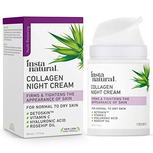 Collagen Night Anti Aging Cream - Anti Wrinkle Moisturizer for Face & Neck- Helps Reduce Appearance of Wrinkles & Fine Lines - Natural & Organic - Vitamin C & Hyaluronic Acid - InstaNatural - 1.7oz