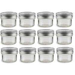 Nakpunar 12 pcs, 4 oz Glass Mason Jars with One Piece Silver Plastisol Lined Lids (4 oz, 12 pcs, Silver)