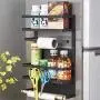 Magnetische Gewürzregal-Kühlschrank-Organizer, Galapara, 4stufig, Haushalts-Sortiersystem, Magnetische Gewürzbehälter, Küchenrollehalter, Kühlschrank-Seitenregal, Behälterregal (Weiß, Schwarz)