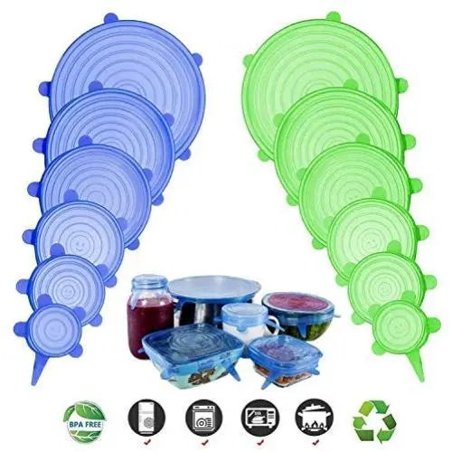 Silicone Stretch Lids, Adpartner 12 Pack of Various Sizes BPA-free Silicone Lids Reusable Container Lids Food Covers, Flexible to Fit All Shape of Containers, Durable, Microwave and Dishwasher Safe Silicone Stretch Lids, Adpartner 12 Pack of Various Sizes BPA-free Silicone Lids Reusable Container Lids Food Covers, Flexible to Fit All Shape of Containers, Durable, Microwave and Dishwasher Safe