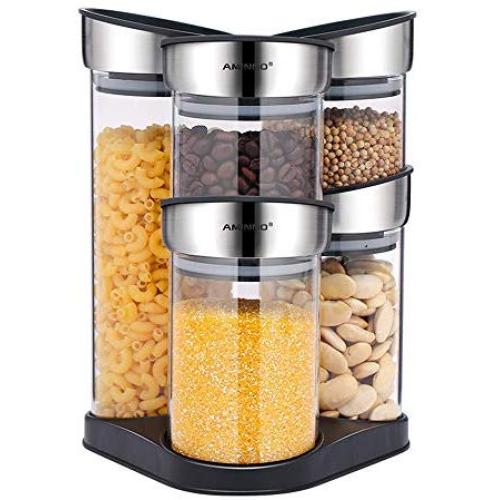 WANGLX ST Food Storage Container, Glass Rotating Seasoning Bottle, Creative Spice Jar Set, Food Storage Jar Clear Glass Seal, Coffee, Spice Container, Kitchenware, Transparent