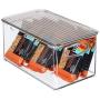 mDesign Plastic Stackable Kitchen Pantry Cabinet, Refrigerator, Freezer Food Storage Bin Box with Handles, Lid - Organizer for Fruit, Yogurt, Snacks, Pasta - 10" Long, 6 Pack - Clear/Smoke Gray