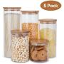 Glass Food Storage Containers Set,Airtight Food Jars with Bamboo Wooden Lids - Set of 5 Kitchen Canisters For Sugar,Candy, Cookie, Rice and Spice Jars