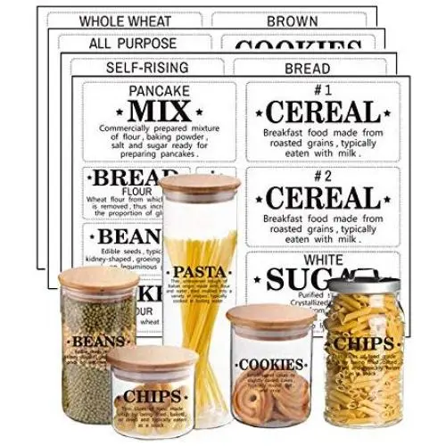 Étiquettes pour placards de cuisine - Ensemble d’étiquettes pour aliments et étiquettes pour tissues alimentaires – Pour organiser vos armoires de cuisine – Résistantes à l’eau et à la déchirure (36 jeux) Étiquettes pour placards de cuisine - Ensemble d’étiquettes pour aliments et étiquettes pour tissues alimentaires – Pour organiser vos armoires de cuisine – Résistantes à l’eau et à la déchirure (36 jeux)