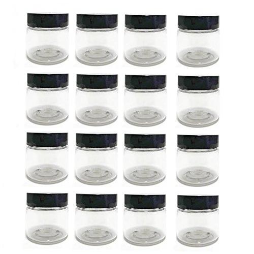 Nakpunar 1 oz Clear Plastic Jars - 16 jars with Black Lids