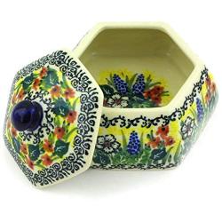 Polish Pottery 4-inch Jar with Lid made by Ceramika Artystyczna (Copper Rose Meadow Theme) Signature UNIKAT + Certificate of Authenticity
