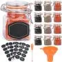 Bouteilles Épices 12 en Verre, Récipients Inclus 40 Étiquettes & Stylo Tableau Blanc – Ensemble Complet de 3,4 oz de Bouteilles Épices Carrées Étanches avec Filtre | Organisateur d'Épices de Cuisine.