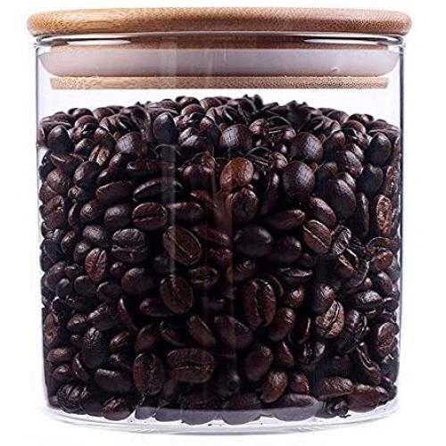 7.1 FL OZ (210 ML) Glass Food Storage Jar, Food Storage Canister with Airtight Seal Bamboo Lid, Kitchen Serving Food Glass Container for Tea/Coffee/Sugar/Spice/Herbs/Candy/Cookies