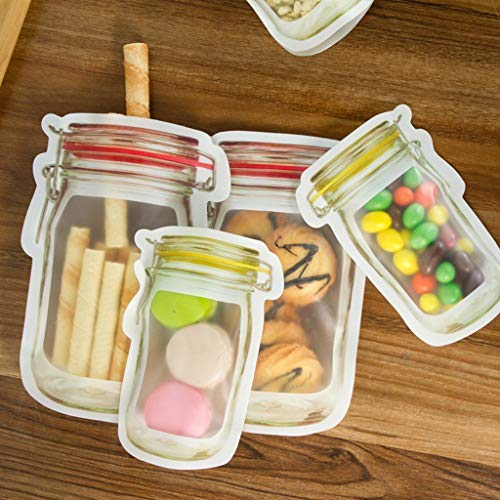 Agelloc 3pcs Mason Jar Zipper Bags Food Storage Snack Sandwich Ziplock Freezer Bags Reusable Airtight Seal Food Storage Bags Leakproof Food Saver Bags for Travel Camping Work School Home Traveling