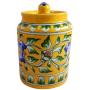 Handgemachte Keramik-Glasurbehälter 500 ml, blaue Keramik-Kunst, gelbe Farbe, dekorative Keramik-Küchenbehälter mit Deckel, ideal zum Aufbewahren von Nüssen/Snacks/Gewürzen/Eingemacht/Desserts