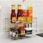 Spice rack - kitchen double layer stainless steel organizer shelf, condiment, bottle, jar storage rack