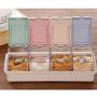 Seasoning Rack Spice Pots,4 Acrylic Seasoning Box Set with Cover and Spoon,Storage Container Condiment with Removable Cruet Jars (Multicolor)
